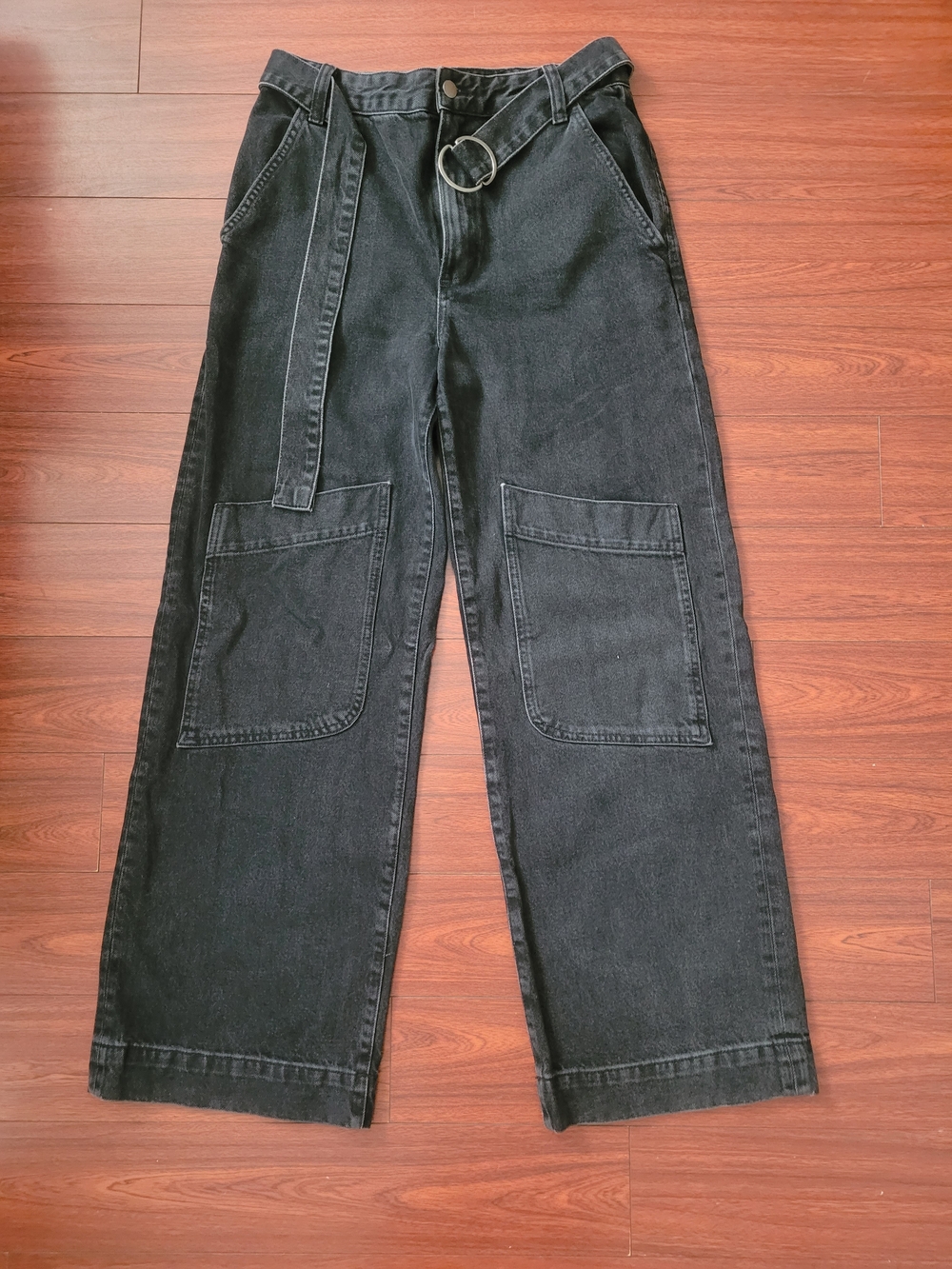 Zara Black Relaxed Wide-Leg Cargo Jeans with Belt